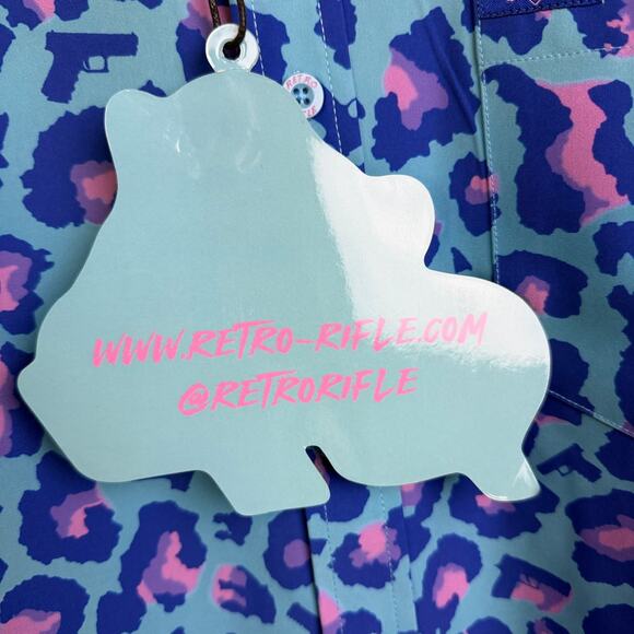 Retro Rifle Shirt Mens Medium Blue Leopard Short Sleeve Button Up Stretch NWT - Picture 10 of 14